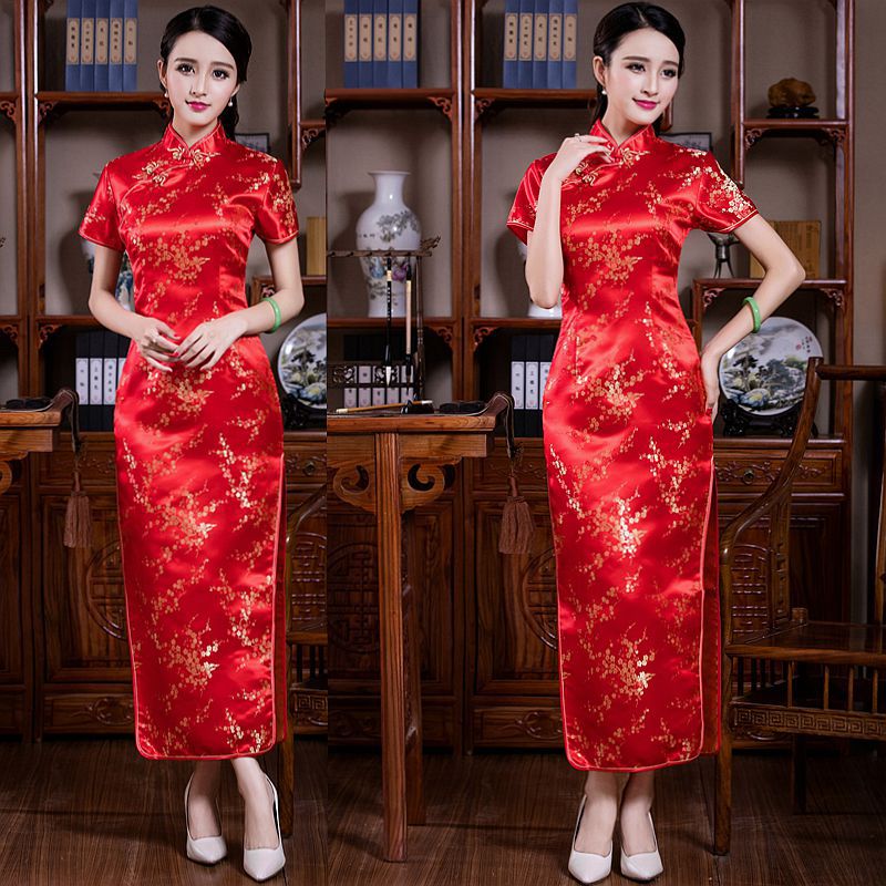 Chinese-style Stand-up Collar Diagonal Placket Short-sleeve Womens Vintage
