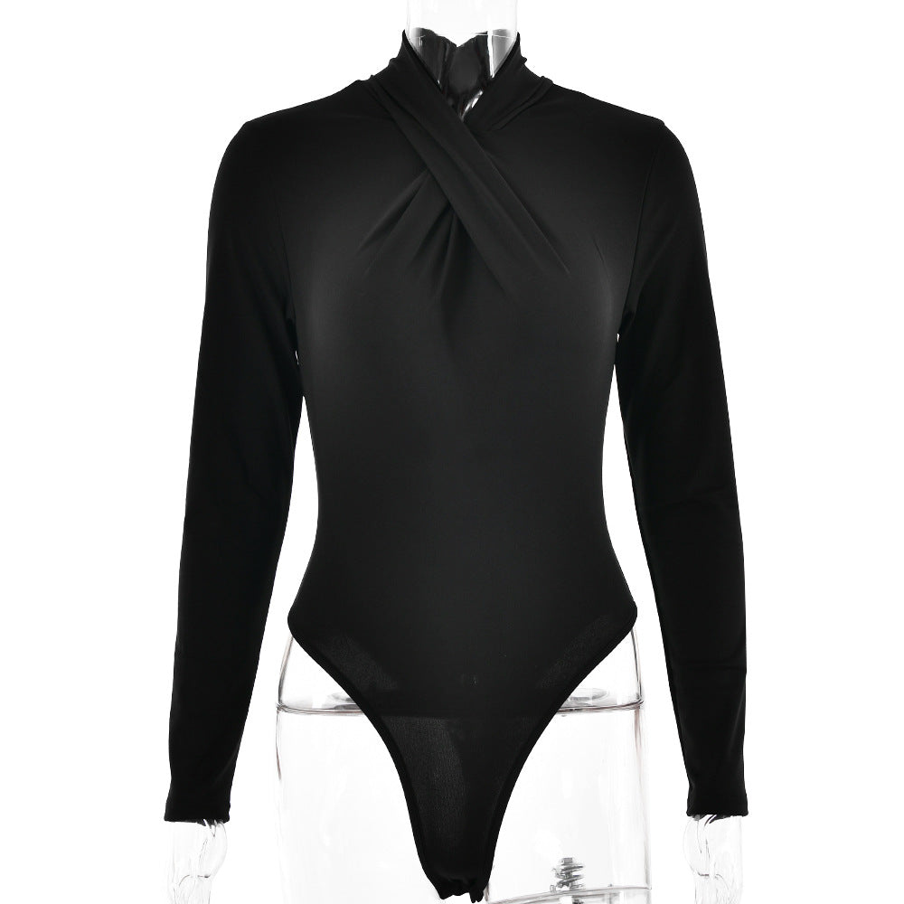 Women's Cross-Pleat Slim-Fit Long-Sleeve Jumpsuit