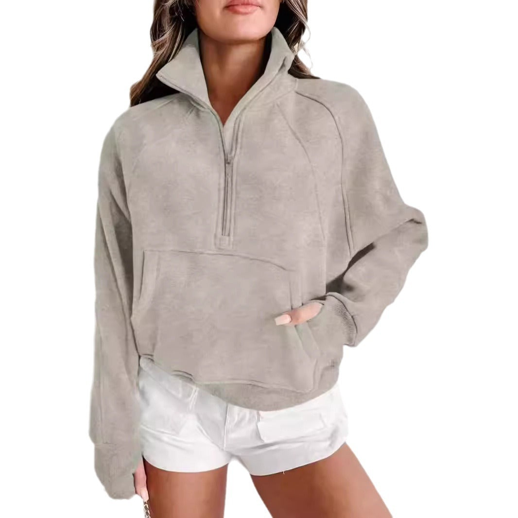 Casual Stand Collar Long Sleeve Loose Hoodie
