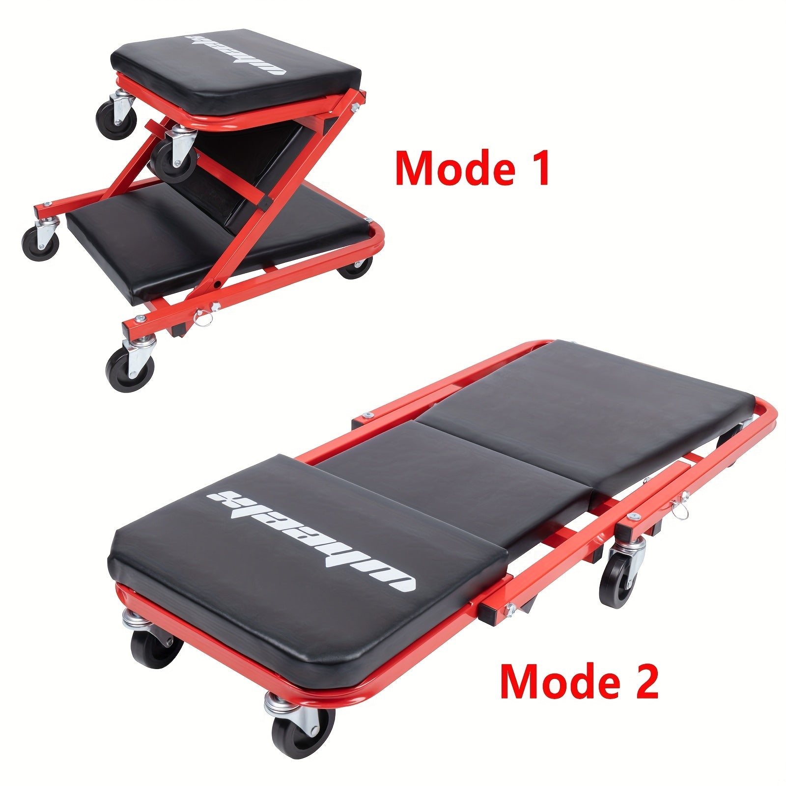 WheelX Mechanic Creeper | 36 Inches | 3-in-1/2-in-1/2-in-1 | 340lbs Capacity | Foldable | With 6pcs Wheels | Under Car Auto Repair | Red Black