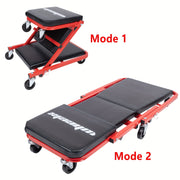 WheelX Mechanic Creeper | 36 Inches | 3-in-1/2-in-1/2-in-1 | 340lbs Capacity | Foldable | With 6pcs Wheels | Under Car Auto Repair | Red Black