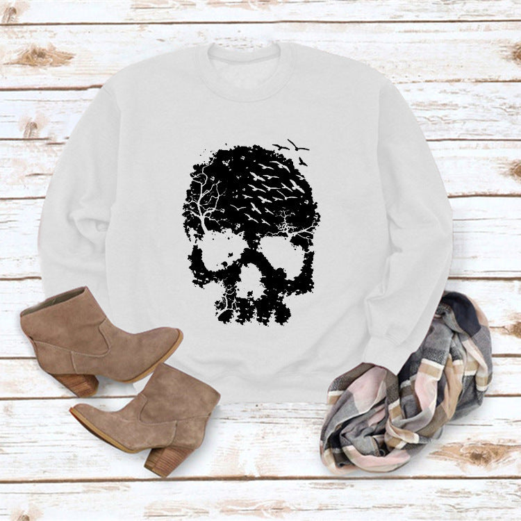 Gothic Skull Print Loose Long Sleeve Sweatshirt