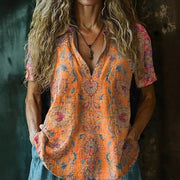 3D Printed V‑Neck Loose Short‑Sleeve Top for Spring & Summer