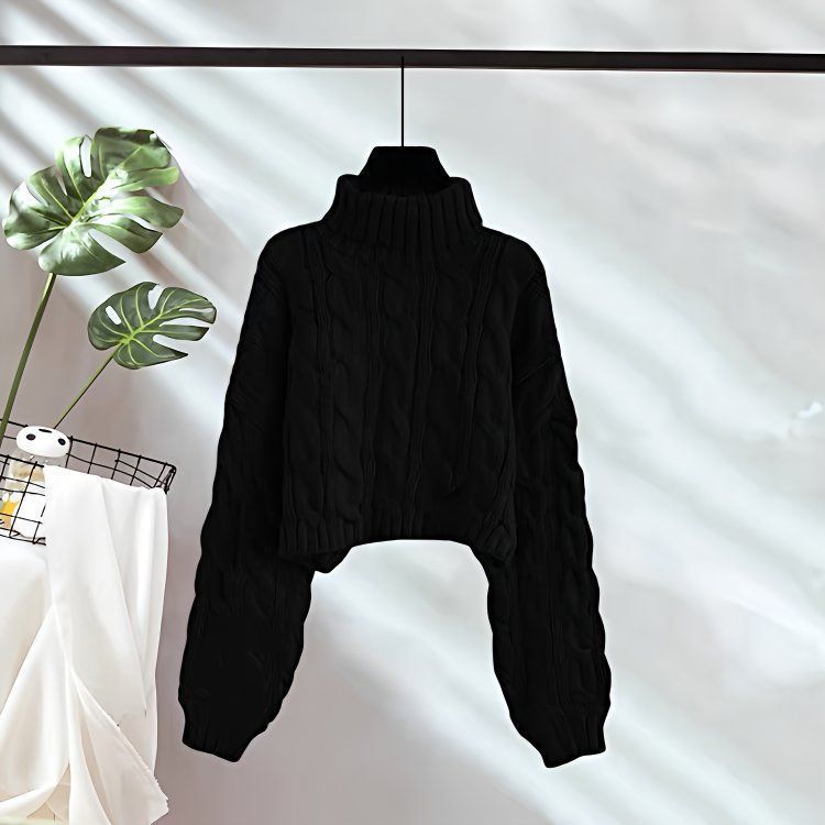 New Autumnwinter Linen Short Turtleneck Outerwear Knitted Floral Sweater for Women