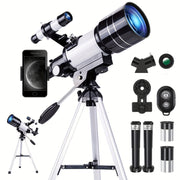 150X telescope, 70mm aperture telescope, suitable for adults, high magnification, portable astronomical telescope, with tripod phone holder, eyepiece, Barlow lens, perfect for viewing nature, educa...