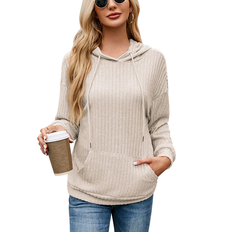 Women's Striped Hooded Kangaroo Pocket Sweatshirt