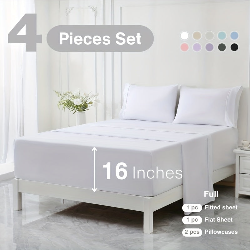 3/4pcs 18 Inch Extra Deep Pocket Bed Sheets Sets, Fits Deep Mattress, Breathable & Cooling Bed Sheets, Hotel Luxury Bed Sheet Set