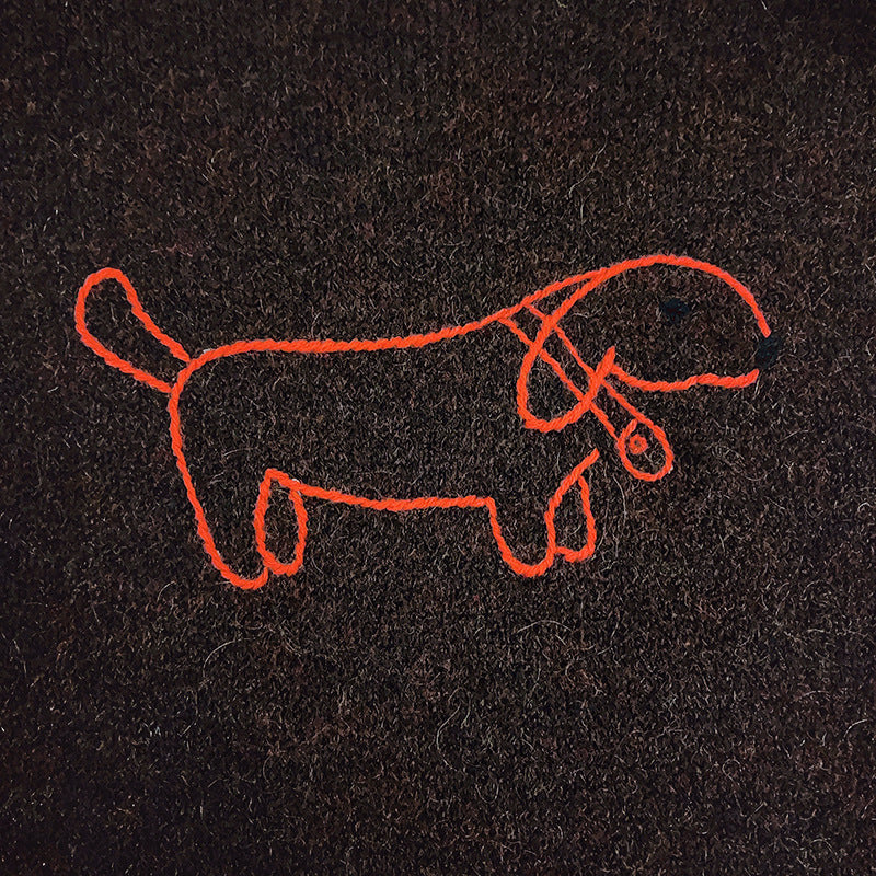 French-style Niche Cute Cartoon Puppy Sweater with a Round Neckline