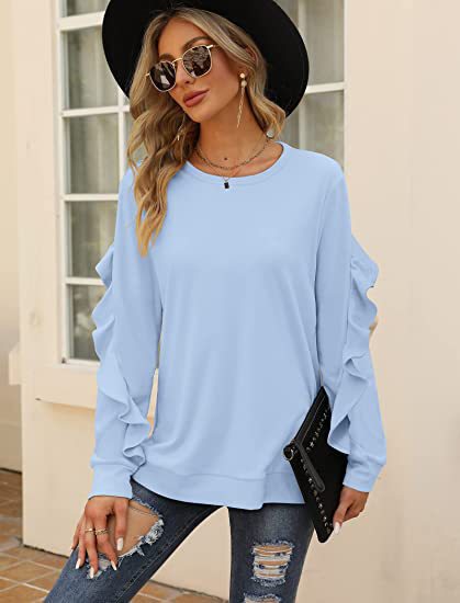 Chic Pleated Long Sleeve Round Neck Casual Women's Sweater