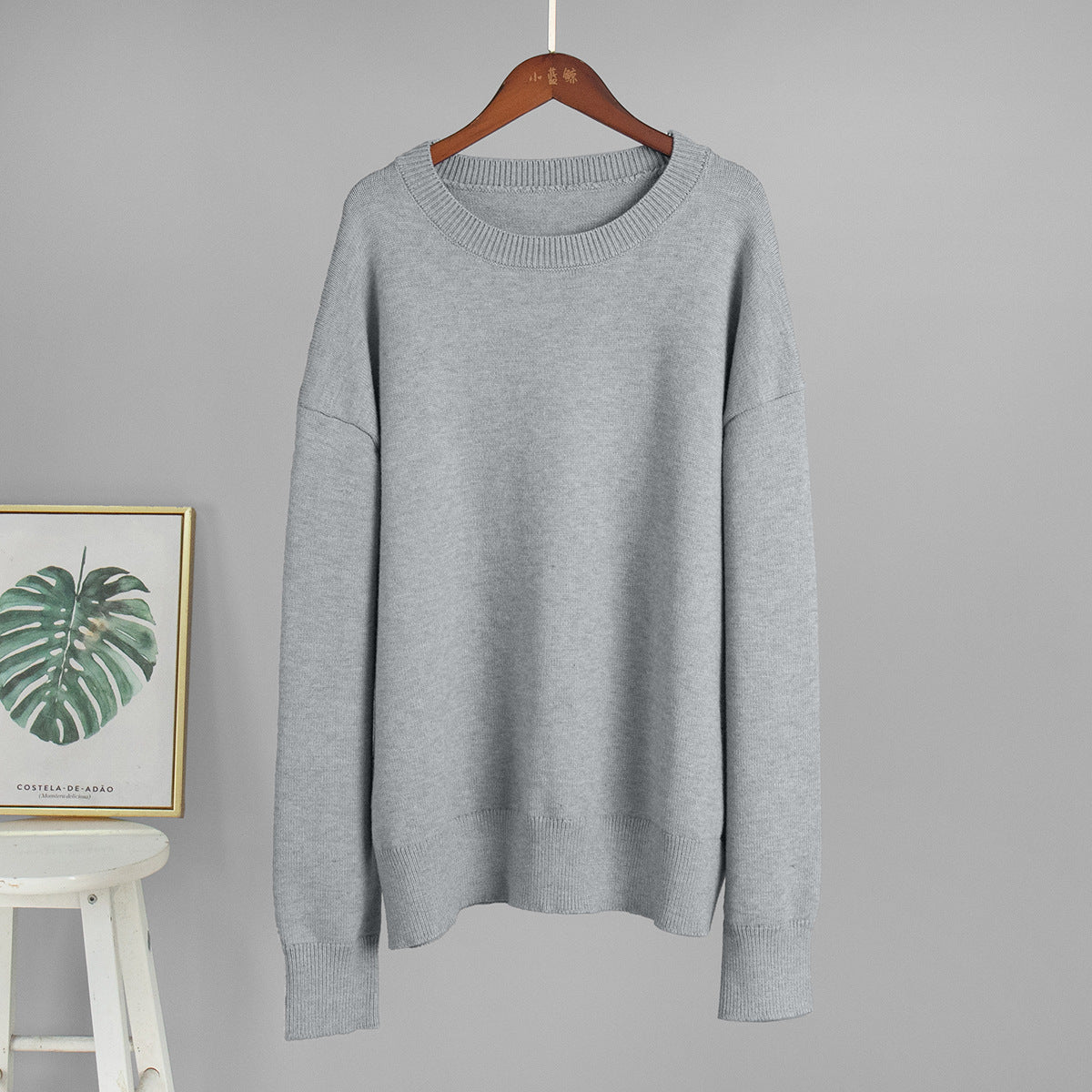 Loose and Warm Simple Pullover Solid Color Knitted Sweater