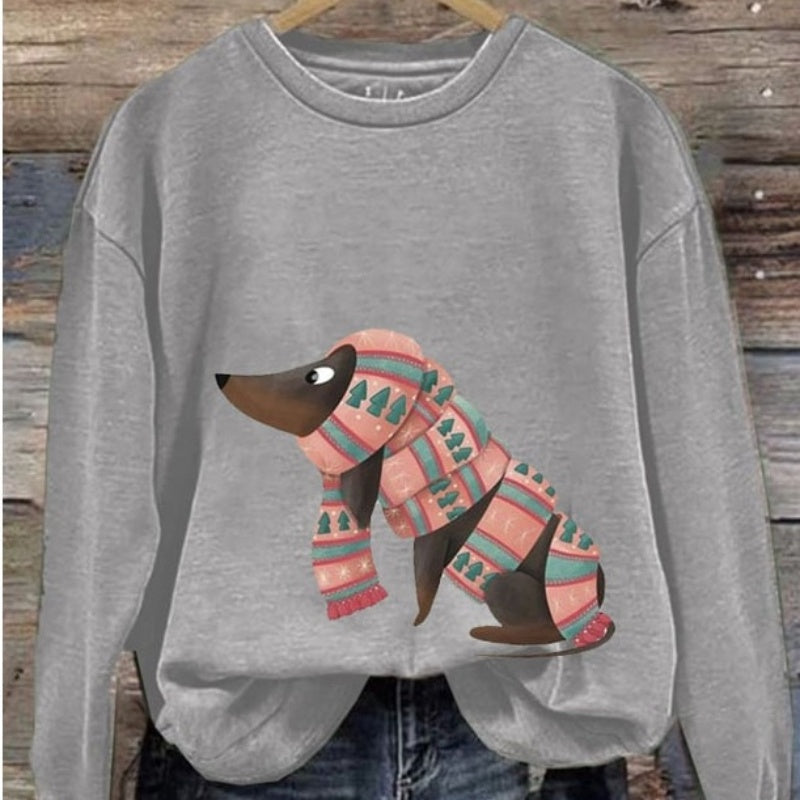 Casual Cartoon Print Long Sleeve Women's Round Neck Sweatshirt