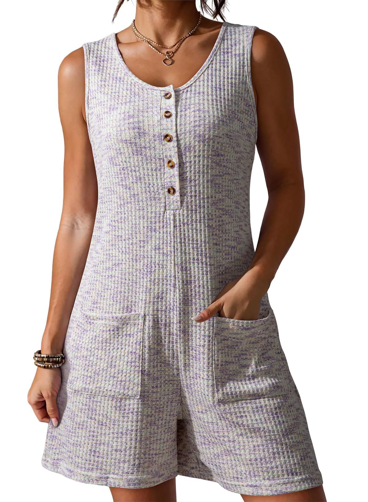 Womens Loose Waffle-Weave Tank Top Wide-Leg Jumpsuit