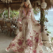 Womens Stylish and Elegant Floral Long-sleeve Dress