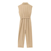 Sleeveless Slim Fit Solid Jumpsuit with Belt