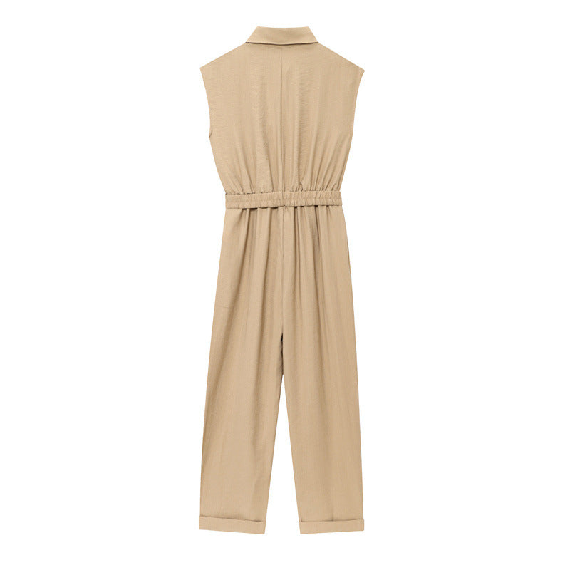 Sleeveless Slim Fit Solid Jumpsuit with Belt