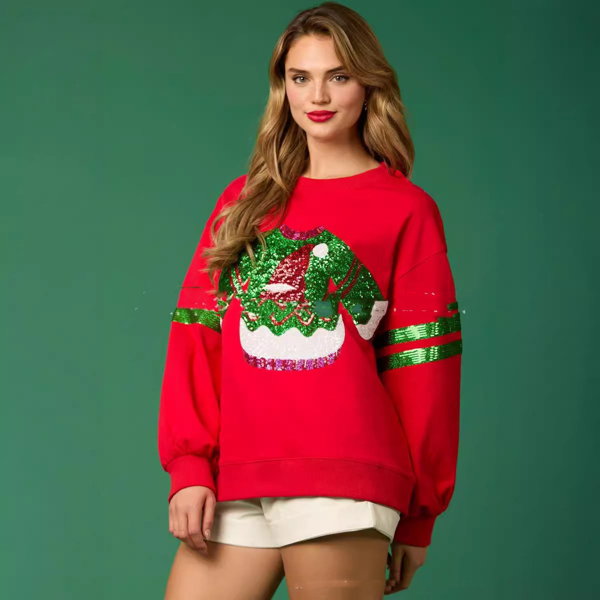 Women's Christmas Sequined Round Neck Casual Sweatshirt
