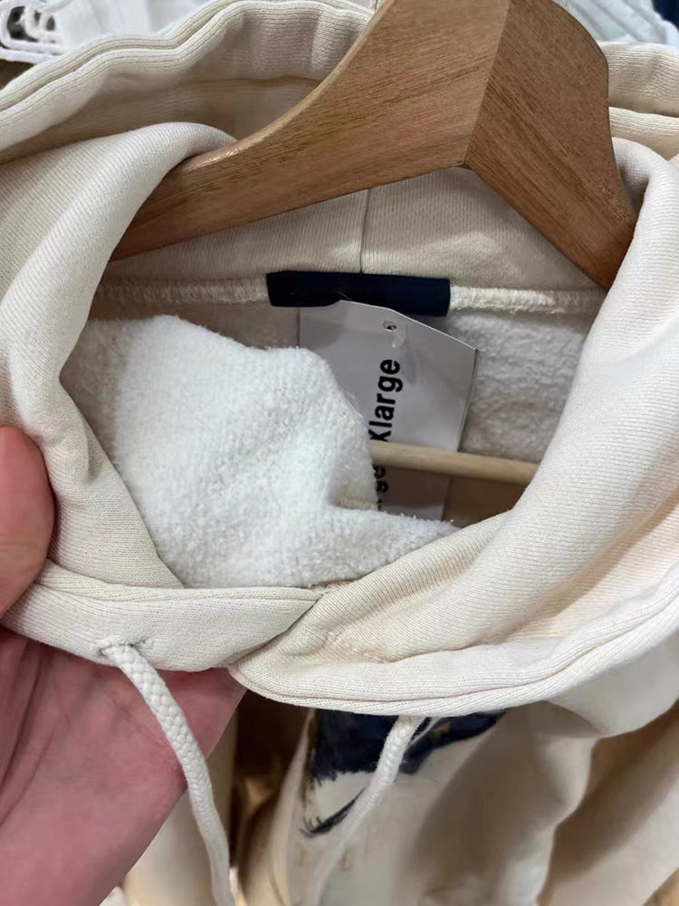 Cozy Bear Embroidered Beige Velvet Hoodie