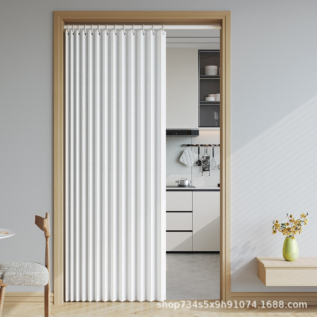 Household Solid Color Folding Partition Door Curtain