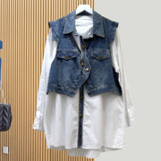 Design Sense Fake Two Pieces Denim Shirt Jacket Women