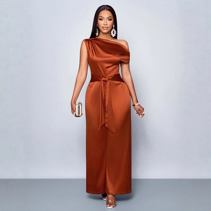 Women's Solid Slim-Fit Lace-Up Jumpsuit