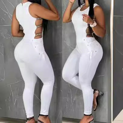 Women's One-piece Hollow Out Slim-fit Lace Up Punk Jumpsuit
