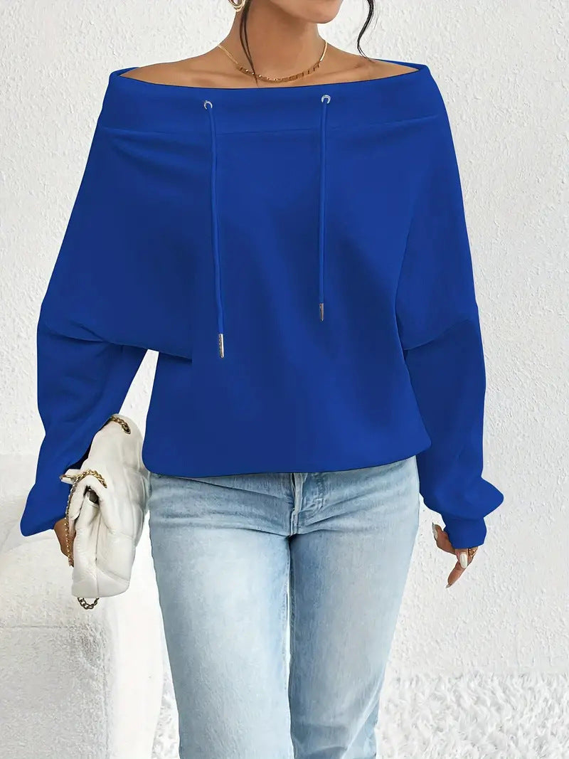 Plus Size Off-Shoulder Drawstring Casual Top
