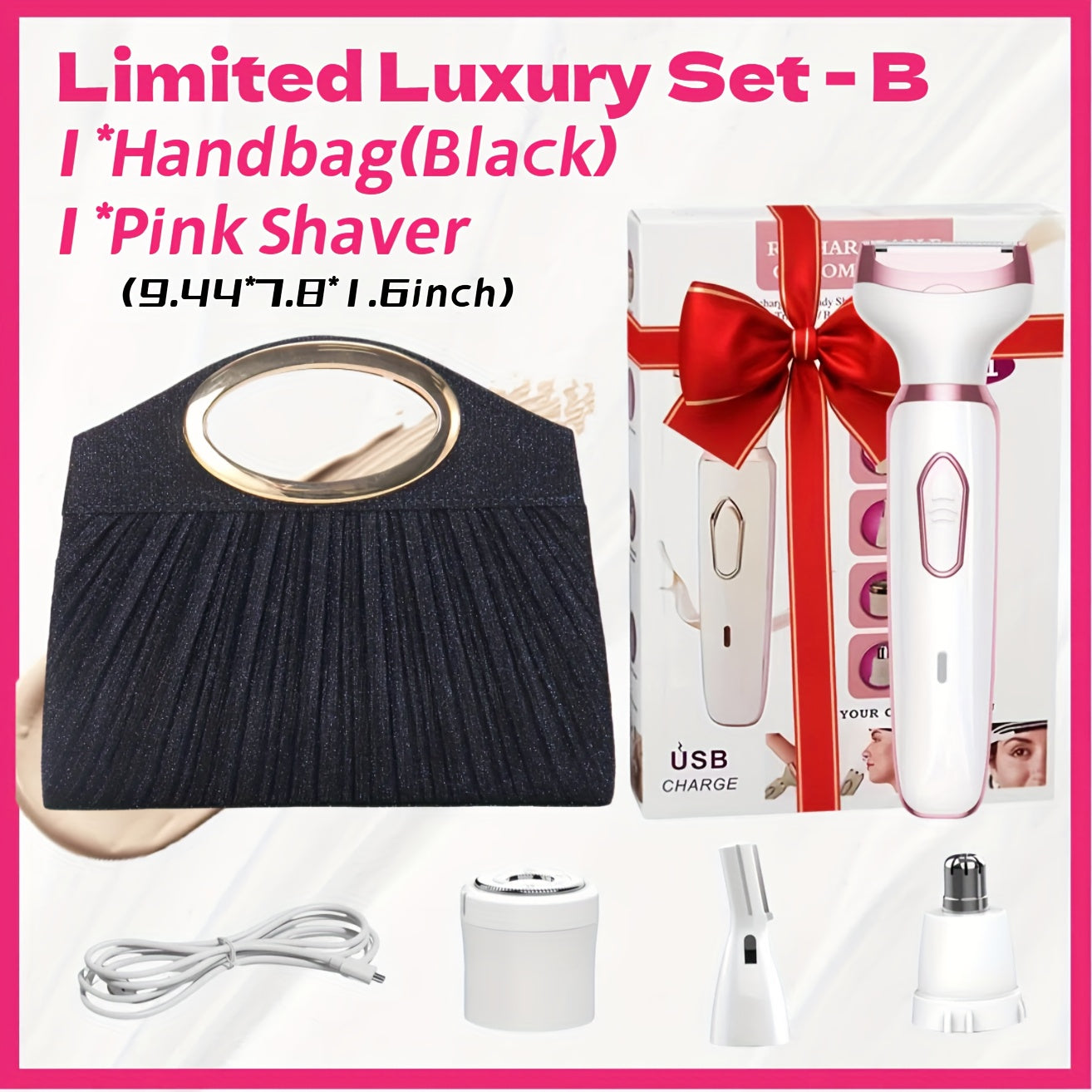 Electric Razor for Women, 4-in-1 Rechargeable grooming kit, Lady Electric Shaver for Face, Nose, Legs And Underarm, Bikini Trimmer for Women Wet & Painless, Hair Razor Rechargeable & Portable...