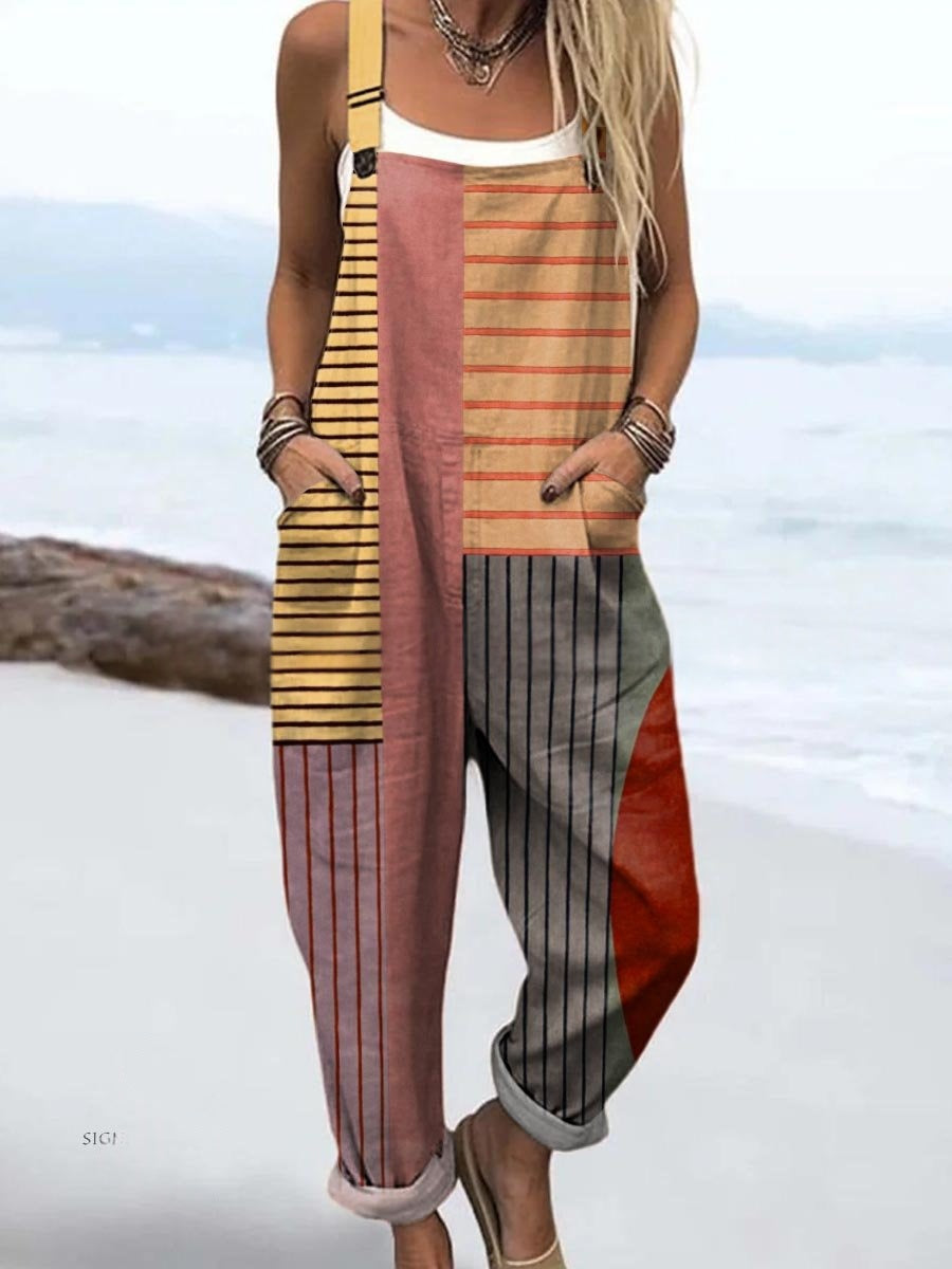 Women's Casual Printed Button Suspender Pants
