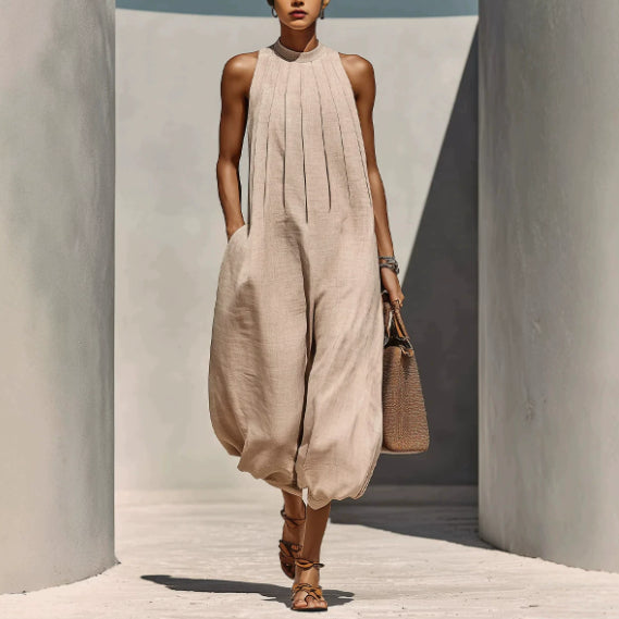 Chic Linen-Blend Sleeveless Vacation Jumpsuit
