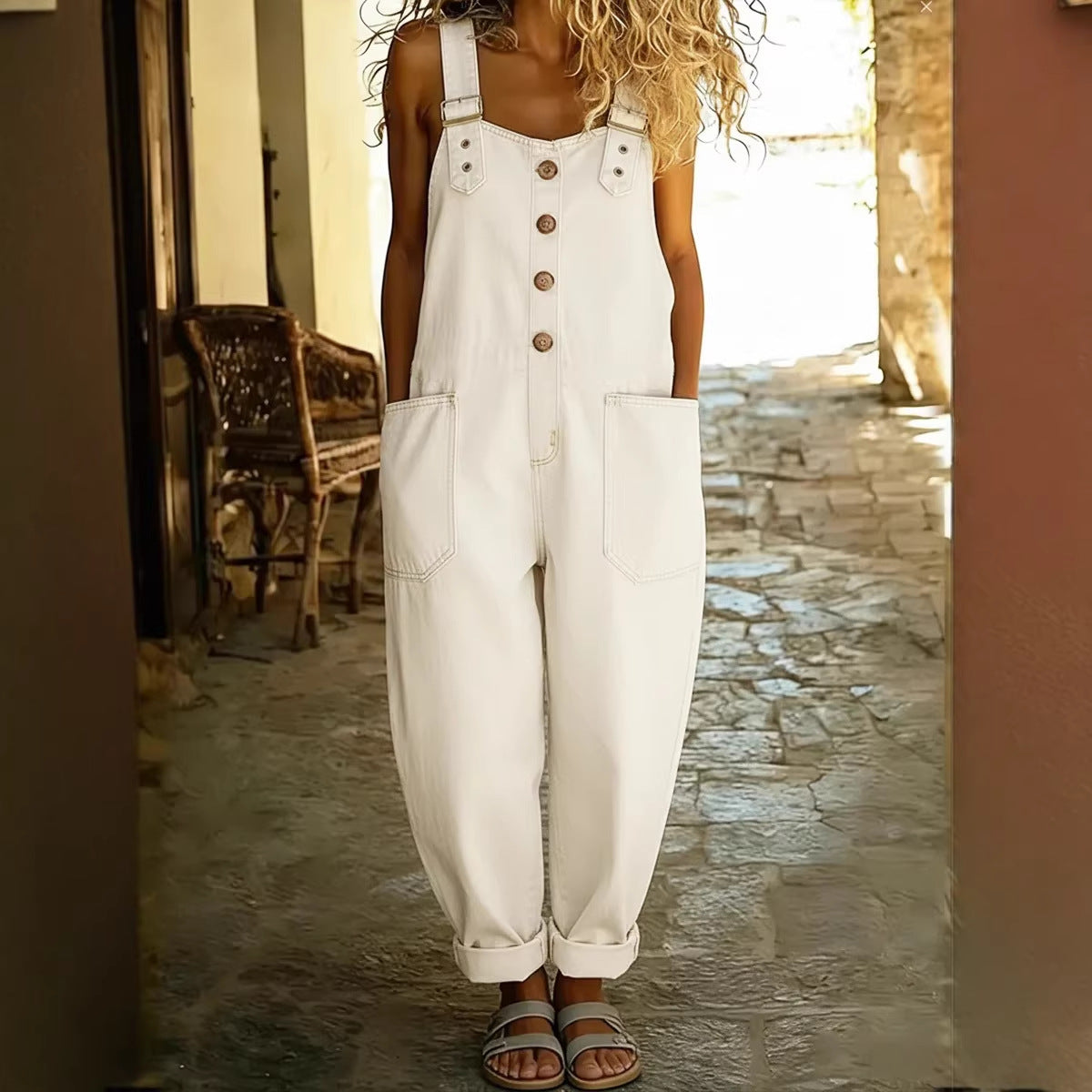 Fashionable Retro Distressed Loose Womens Casual Denim Jumpsuit
