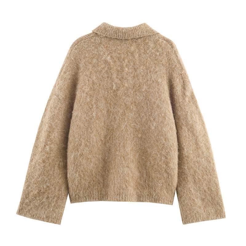 Polo Collar Soft and Versatile Design Sense Sweater for Women