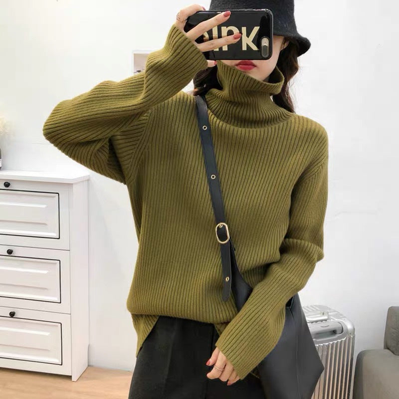 Thickening Idle Style Pullover Solid Color Turtleneck Sweater