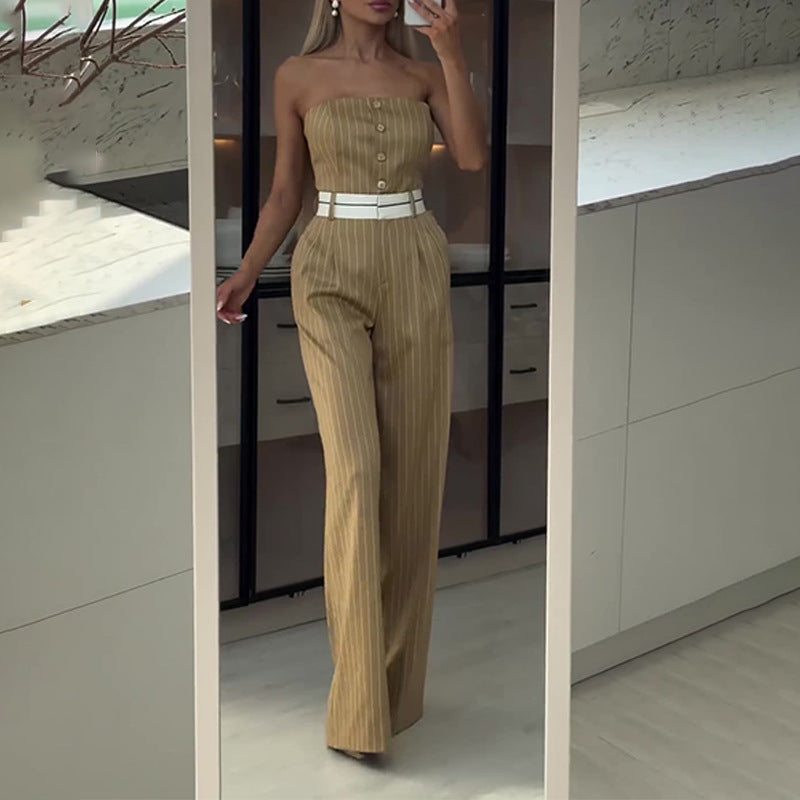 Chic Striped Off-Shoulder Wide-Leg Jumpsuit