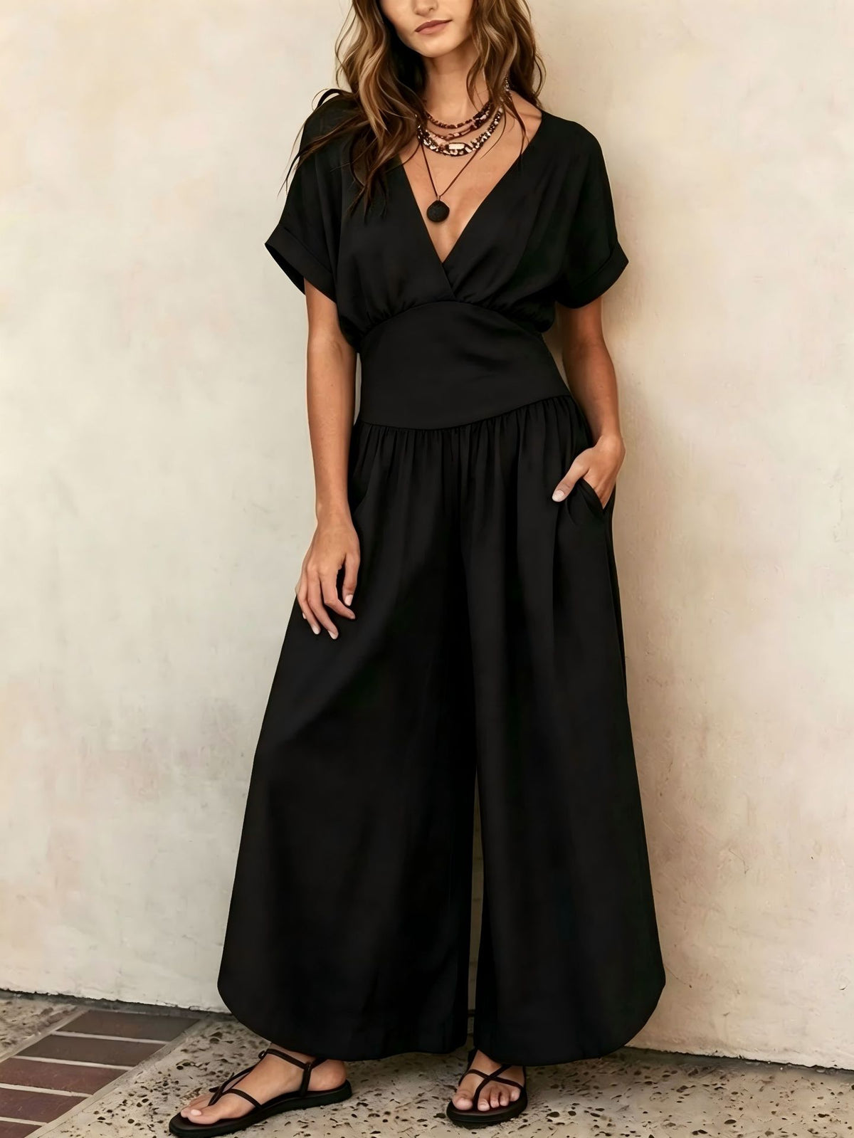 V-neck Casual Chic Womens Jumpsuit