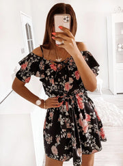 Strap Floral Waist-cinching Dress