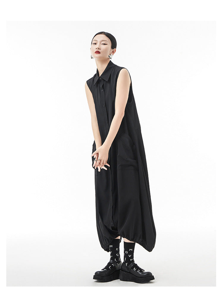 Women's Summer Thin Japanese Lapel Sleeveless Jumpsuit