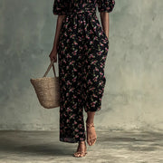 Women's Casual Printed Long Sleeve Pocket Jumpsuit