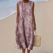Sleeveless Pocketed Casual Printed Dress with a Sophisticated Vibe