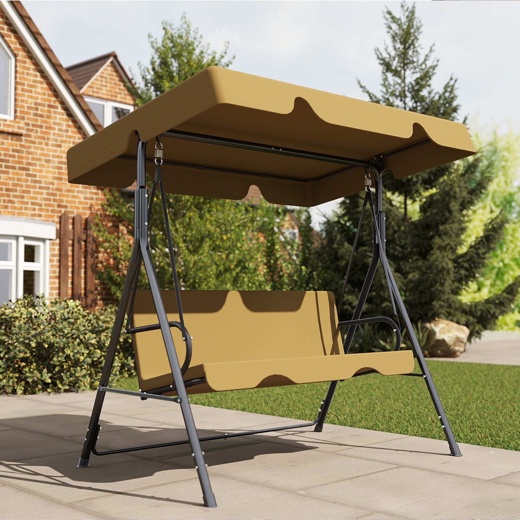 Outdoor Porch Glider Swing with All Weather Covered Canopy,Rust Proof Heavy Duty Stand and Adjustable Bracket, Perfect Patio Furniture Deal for Garden, Lawn, or Backyard Relaxation