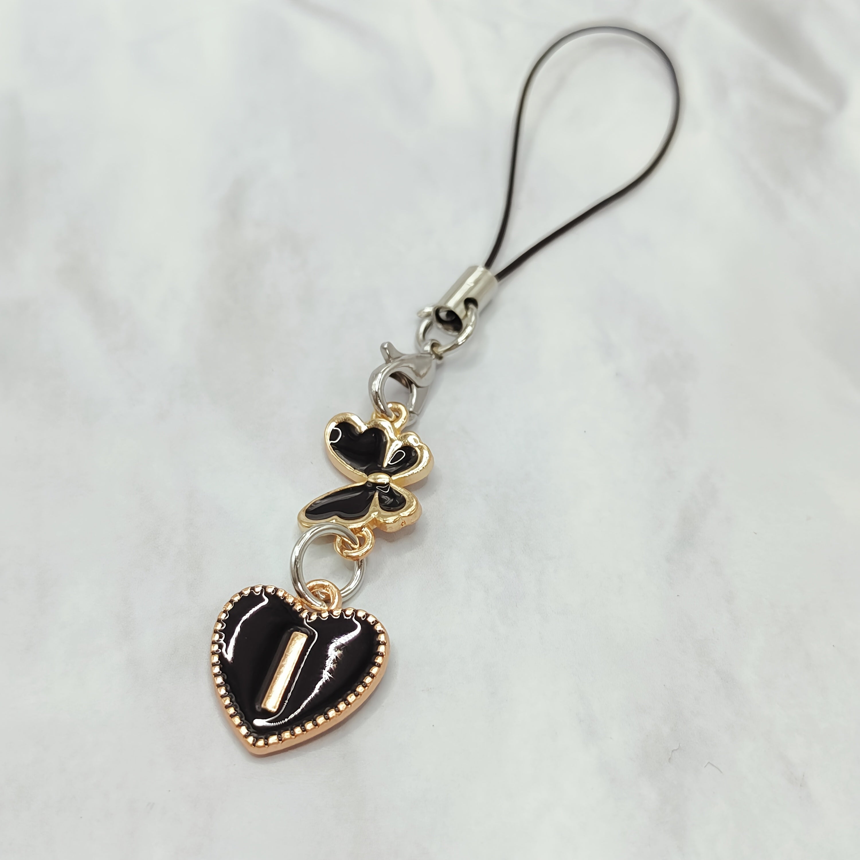Black Letter A‑Z and Butterfly Phone Charm – Durable Aluminum Alloy