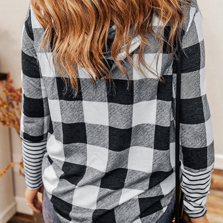 Casual Plaid Patchwork Hoodie for Women