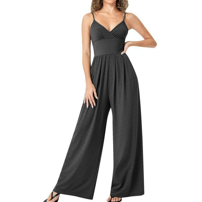 Casual Solid Color Straight Strap Jumpsuit