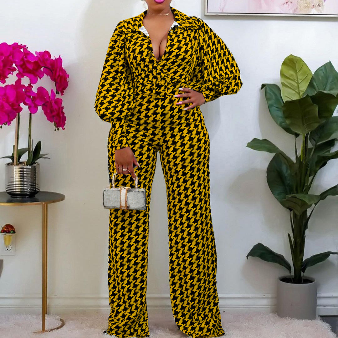 Chic V-Neck High Waist Straight Leg Jumpsuit