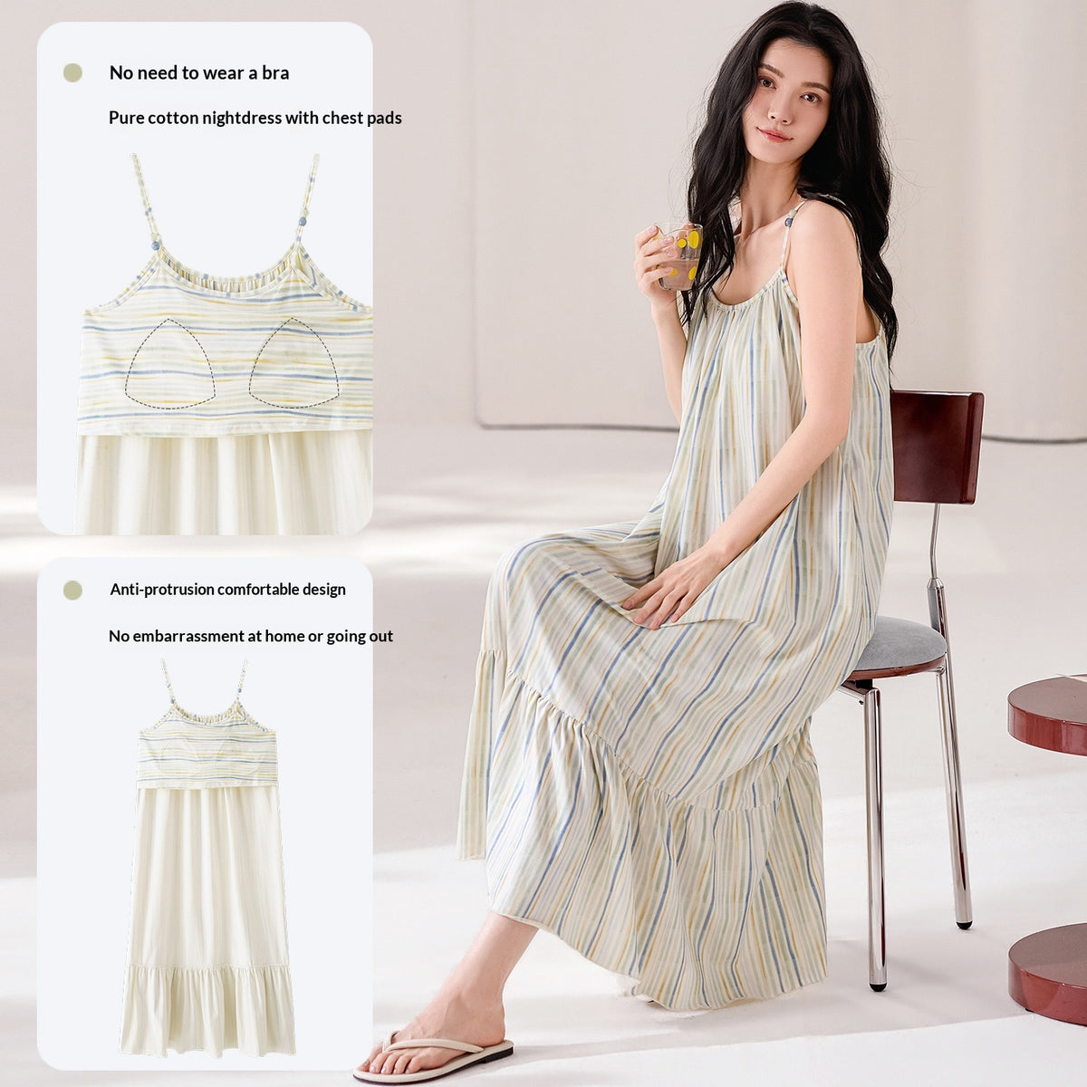Womens Suspender Nightdress with Chest Pads