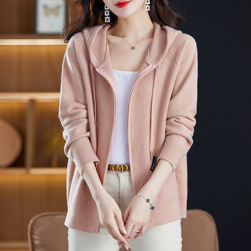 New Fallwinter Womens Western-style Loose-fitting Solid-color Hoodie Sweater