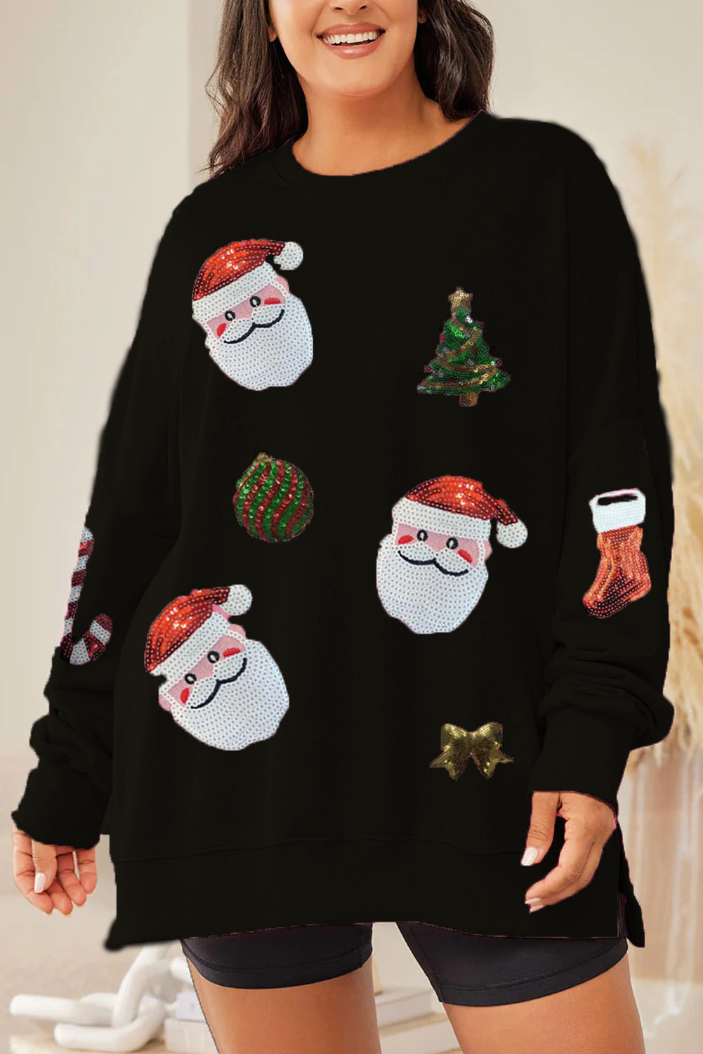 Women's Christmas Sequined Loose Casual Long Sleeve Sweater