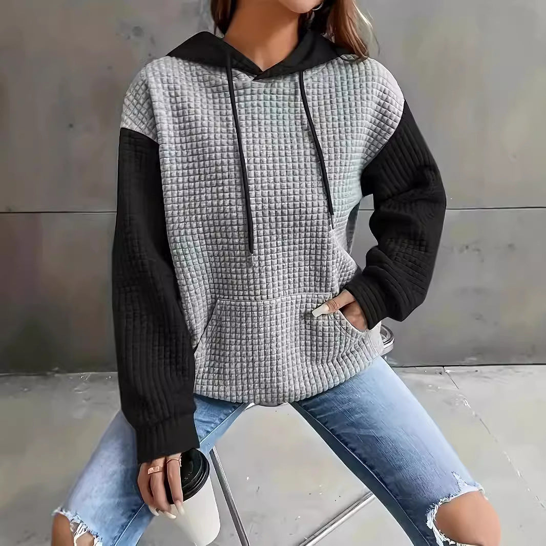 Casual Color Block Loose Pullover Hoodie with Pockets