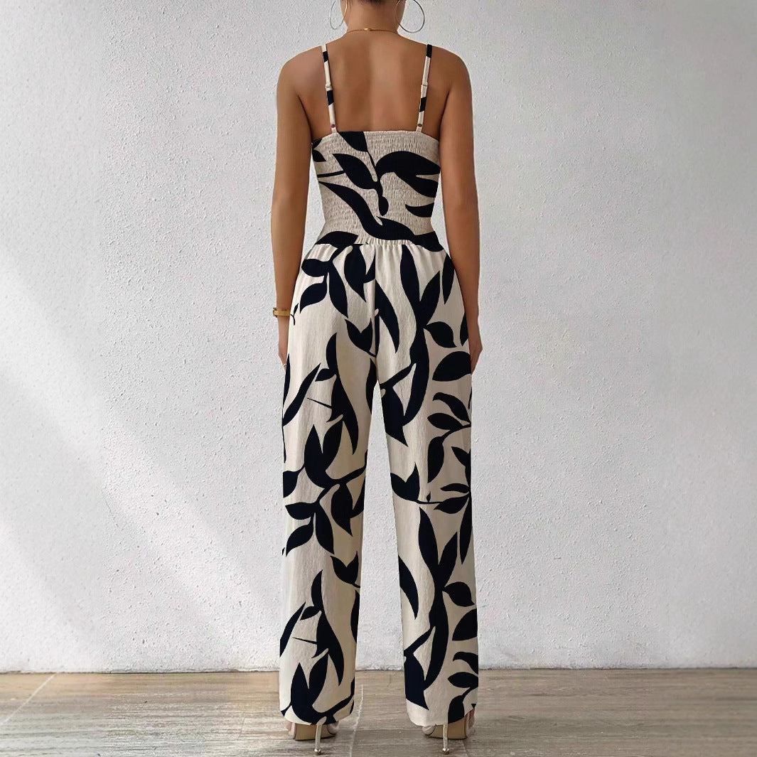 Chic Floral Print Sleeveless Jumpsuit with Belt