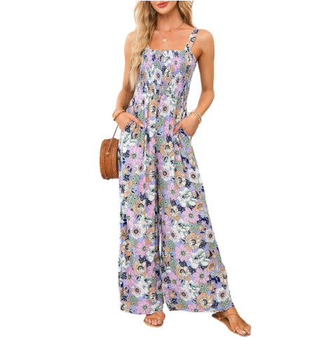 Floral Print Sleeveless High-Waist Jumpsuit