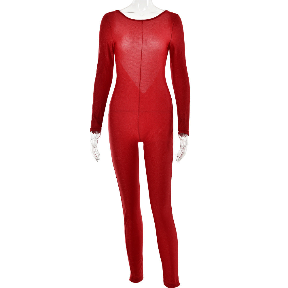Autumn New Long Sleeve Tight Leggings Fashion Sexy Nightclub Queen Backless Jumpsuit